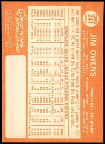 1964 Topps 241 Джим Оуенс Хюстън Колт 45s (Бейзболна картичка) NM Колт 45s
