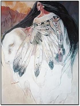 Свещена Жена Монтиране на изкуството на местни индианец Ан Стенно изкуство Бяла жена-Бивол Художествено Платно Художествен