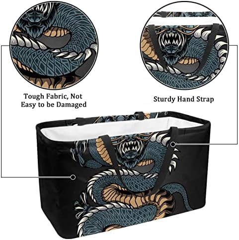 Множество Кошница За Пазаруване Angry Dragon Илюстрация на Преносими Сгъваеми Хранителни Чанти за Пикник Кошница