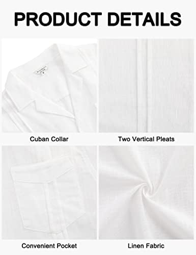 EliteSpirit Мъжки ленени ризи на кубинската гуаяберы с къс/дълъг ръкав, лятна плажна риза с копчета с джоб
