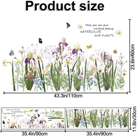 Купи Творчески 3D Свежи Растения, Пъстри Цветя, Стикер за стена, Подвижни Стикери за стена със Зелена Трева и една Пеперуда,