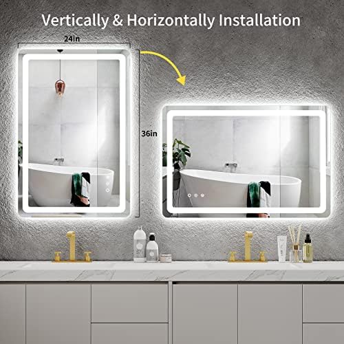 Огледало за баня LOVESPEJO с подсветка 24x36, Умно огледало за баня, монтаж на стена Led Сензорно огледало със защита от замъгляване,