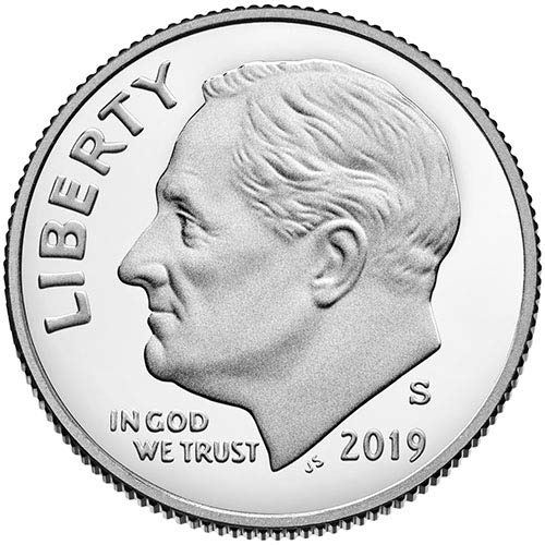 Сребърен пруф Рузвелт, деноминирани десет цента 2019 г., Не Обращающийся Монетен двор на САЩ