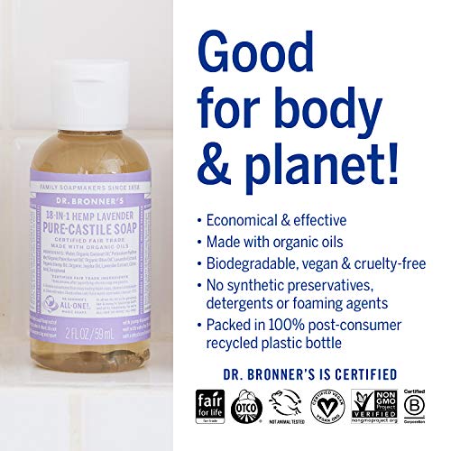Течен сапун Dr. Bronner's -Pure-Castile (Лавандула, 2 унция) - Произведено на базата на органични масла, на 18-в-1 на Приложение: