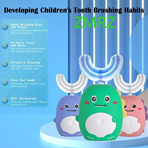 Детска звукова четка за зъби ZMRZ с U-образна форма, безжична зареждане, Автоматична четка за Зъби с 3 скорости, 2 дюзи за четки, водоустойчивост IPX7, дизайн с участието н
