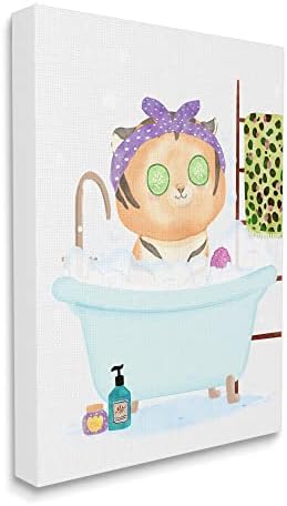 Stupell Industries Детска Вана с Тигрова Пяна За баня с Красиви животни в стил Сафари, Платно, Стенно изкуство,