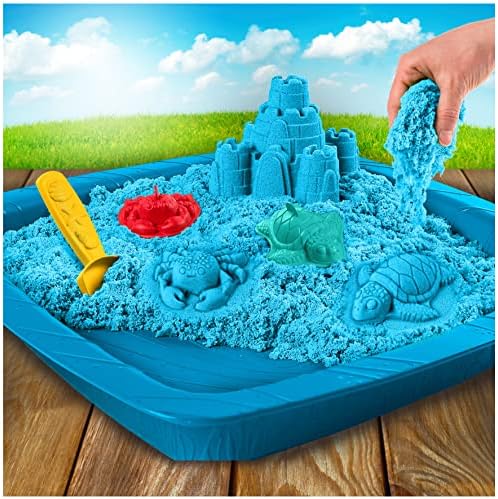 Кинетичната пясък, Комплект за Детска Пясък, на 1 килограм Естествен Син цвят и 3 Калъпи, Сензорни Играчки за деца на възраст