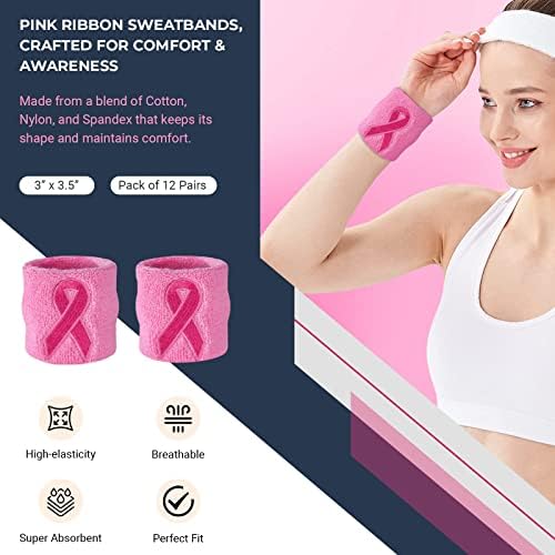 Гривни от розова лента Suddora - Спортни гривни за повишаване на информираността за рака на гърдата на едро (24 опаковки)