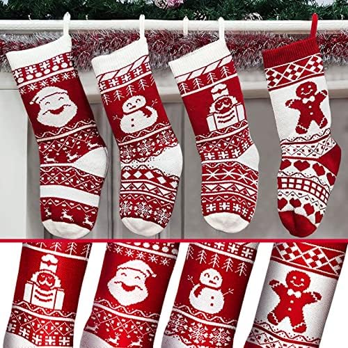 4 Опаковки 18 Трикотажни Коледни Чорапи, Много Големи Коледни Чорапи Украшение на Дядо коледа, Снежен човек Елен Елха Човечето