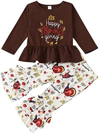 Дамски Дрехи за Бебета, Бебешки дрехи за Деня На Благодарността, Блуза с волани и букви за Момиченца с дълъг ръкав (B, 2-3