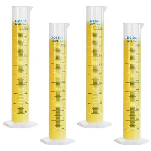 Пластмасов Градуированный Цилиндър с обем 4 опаковки от 500 мл, Набор от Прозрачни Триизмерни Турбо, Колба за научни Пробирок