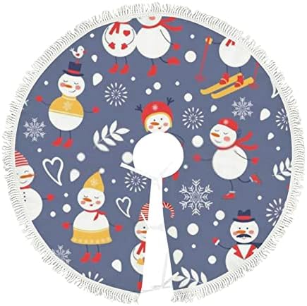 Пола за Коледно 48 Инча с Пискюли, Прекрасни снежни човеци, Илюстрация, Коледен Декор за Коледно Парти, На Закрито, На Открито, нова година