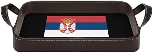 Флаг на Сърбия Кожена Декоративен Поднос Персонализирани Сервировочный Тава Органайзер За Съхранение с Дръжка