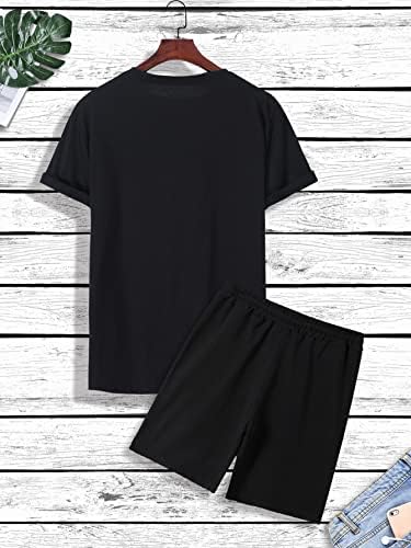 Мъжки Спортен Костюм с графичен принтом Мечка GORGLITTER, Комплект от 2 теми, Тениски с къс ръкав и къси Панталони