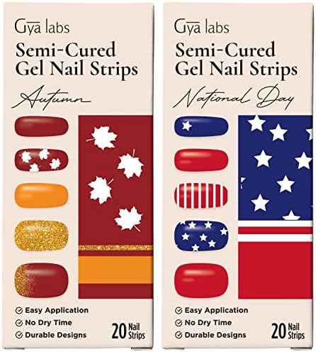 Комплект стикери за нокти Gya Labs - Трайни нокти за жени - Ленти за нокти с Наполовина отвержденным гел (20 бр.)
