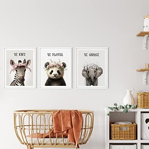 Стенен декор ENQU Baby Safari Animals, Комплект от 6 постери, Плакати с животните на сафари в джунглата с
