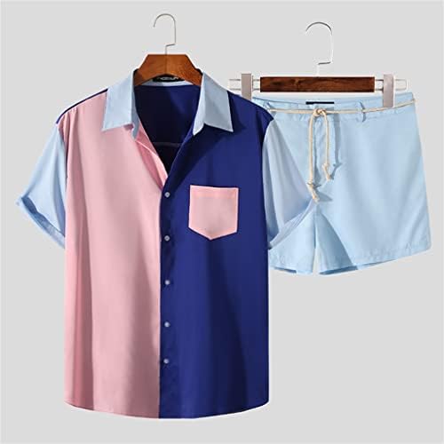 n/a Летен Мъжки костюм, Лоскутная риза с къс ръкав, Плажни Шорти, Всекидневен костюм (Цвят: A, Размер: 3XLcode)