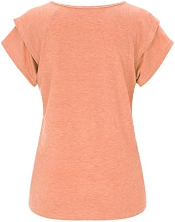 Bmisegm Дамски Ризи Тениски Летни Блузи С ръкави-Листенца, Однотонная Риза Свободно Намаляване С Къс ръкав