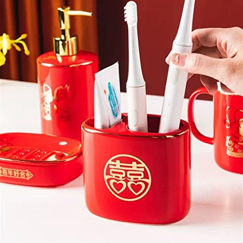 LUKEO Червена Пара Чаша Вода За Уста Брак Набор от Тоалетни Принадлежности Домакински Керамични Тоалетна Зъбни