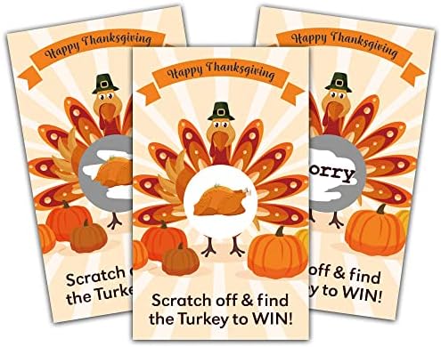 Скреч карти за игра в Ден на благодарността - Дизайн тиква и Турция, Игра за парти в чест на падането на реколтата