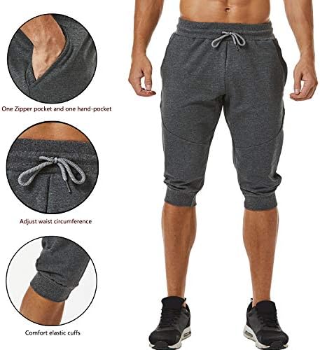 Ouber Мъжки Панталони за Джогинг 3/4 Slim Fit Спортни къси Панталони за Фитнес зала с Джоб с цип