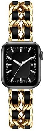 Virano Луксозен Злато каишка от неръждаема стомана и кожа за Apple Watch съвместим с Apple Watch серия 6/5/4/3/2/1