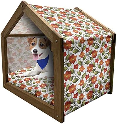 Дървена Къщичка за кучета Ambesonne с цветен модел, Листенца, нарцис Контрастиращи Тонове, Носталгия Източен Разпечатки във