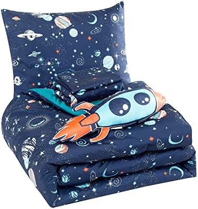 Комплект спално бельо WPM WORLD PRODUCTS MART Kids Collection, 5 теми, Синьо одеяло с принтом на космическия кораб и ракета