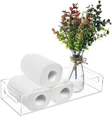 Акрилна Кошница за Тоалетна хартия с Място за Съхранение, Тава за Тоалетка Бачка с Изкуствено Растение, Кутия за декора на