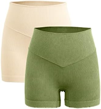 Дамски Байкерские Шорти QINSEN от 2 опаковки с Висока Талия, Безшевни къси Панталони за Йога с контрол на корема в
