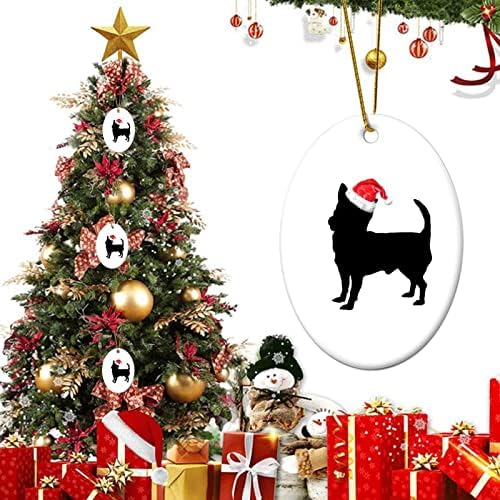 3 Инча Коледна Куче Чихуахуа Домашен Любимец Силуэтные Украса Куче с Шапка на дядо коледа Овални Орнаменти