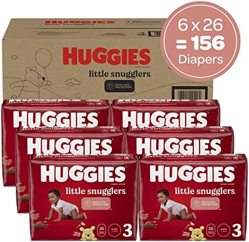 Бебешки пелени Huggies Little Snugglers, размер 3, 156 карата и бебешки кърпички Huggies Natural Care Sensitive,