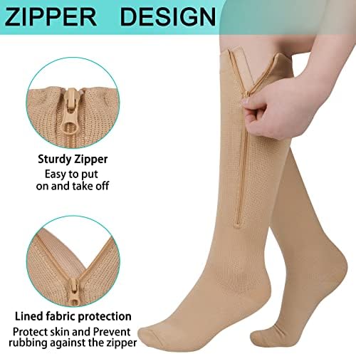 2 Чифта компрессионных чорапи с цип За жени и мъже, Компресия чорапи със затворени пръсти, компресия чорапи до коляното