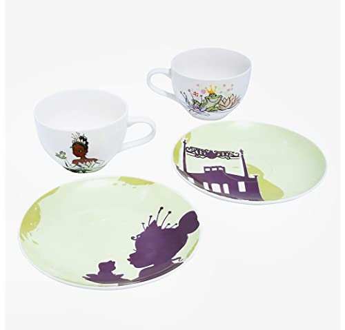 Комплект чаени чаши и блюдец от сребро бъфало Принцеса на Дисни и жабата, 2 бр., костен порцелан, 6,7 унции