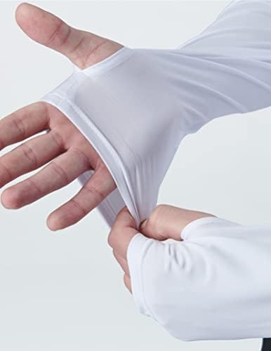 3 Опаковка: Мъжки Тениски с дълъг ръкав, Суха Засаждане, защита от ултравиолетови лъчи, Туризъм, Спортни Потници за отдих с Дупки за палеца