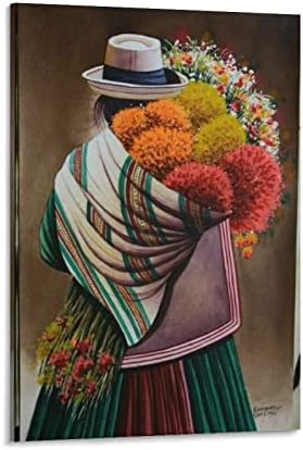 Мексиканската Култура Художествен Плакат на Жена С цветя Мексико Ретро Живопис с маслени Бои на Платно Живопис Плакати и Щампи
