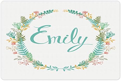 Подложка за домашни любимци Ambesonne Emily за храна и вода, в Състава на Популярния английски името на Момичета с Листа, вдъхновени