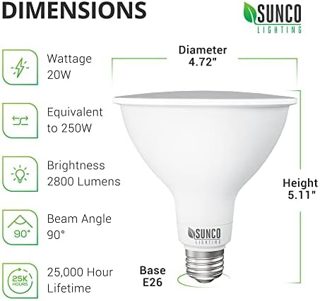 Sunco 2800 Лумена Външен led Прожектор, Водоустойчив led лампа PAR38, С регулируема яркост, 20 W = 250 W, топло Бяла