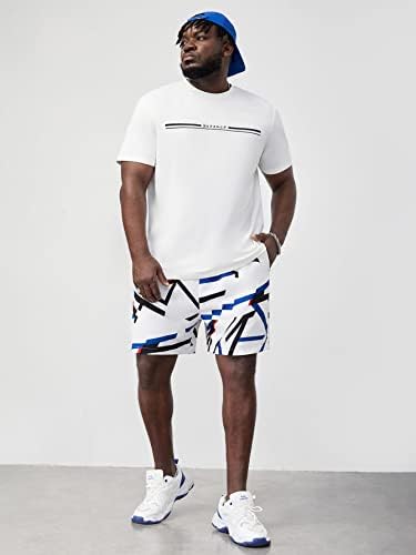 Мъжко облекло от две части, Мъжка тениска с писмото шарени и къси панталони с завязками на талията (Цвят: многоцветен, Размер: 4X-Large)