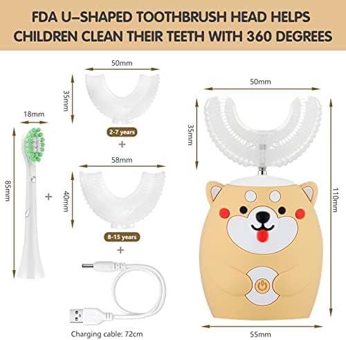 Детска Електрическа четка за Зъби е от 2 до 12 години, Ултразвукова четка за Зъби с 3 дюзи, 6 Режима на почистване,