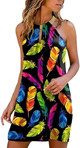 Дамски Хавайски Рокли 2023 с 3D Тропически Цветя Принтом, Мини-Рокля Без ръкави на спагети презрамки, Лятно Свободна Плажна