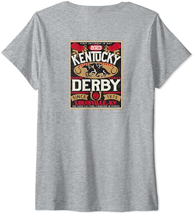 Женска тениска с V-Образно деколте Kentucky Derby 2023, Официално Лицензирана, Отпред / отзад