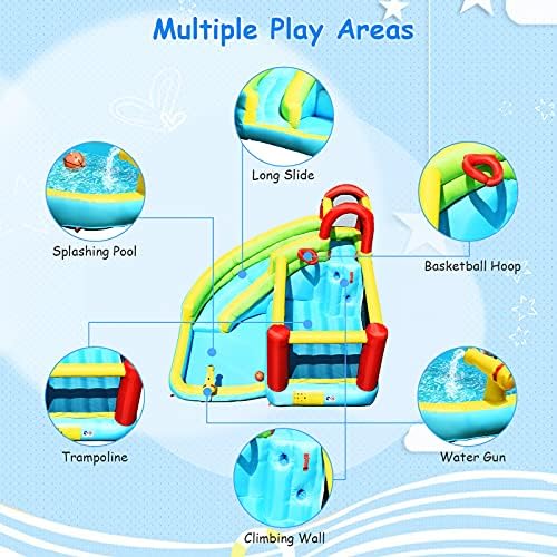 Надуваема водна пързалка BOUNTECH, 6 в 1, Къщичка за скокове във вода, за децата, Забавления на открито с басейн-брызговиком,