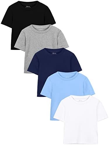 Poroka/ 5 Опаковки, Тениска с къс ръкав за малки Момчета, Основният Многопластова Тениска с кръгло деколте, Памучен Тениска