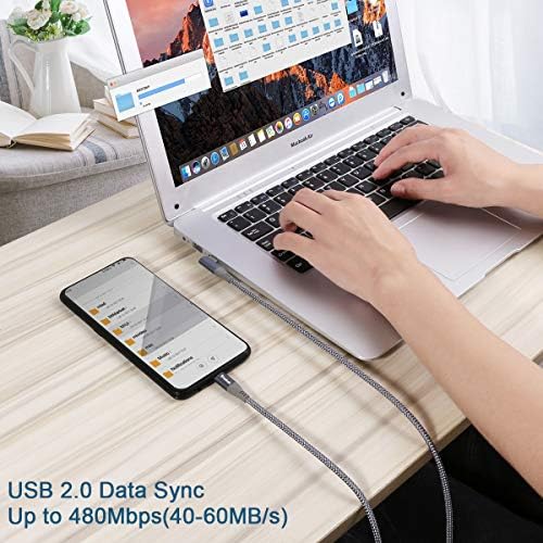 Кабел Siwket C USB към USB C 90 Градуса [3,3 фута] 60 W 3A Type C Кабел за бързо зареждане Зарядно Устройство в Оплетке за Samsung