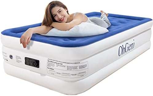 Надуваем матрак OhGeni Twin Size с Вградена помпа, 18-Инчовата Надуваема легло Повишена бързина надувания/Дефлация,