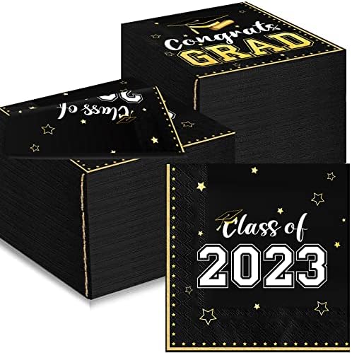 Почистващи кърпички за бала 2023, 3 пласта, черно-златни Салфетки, 2 дизайн, Поздравителни Салфетки, Междузвездни