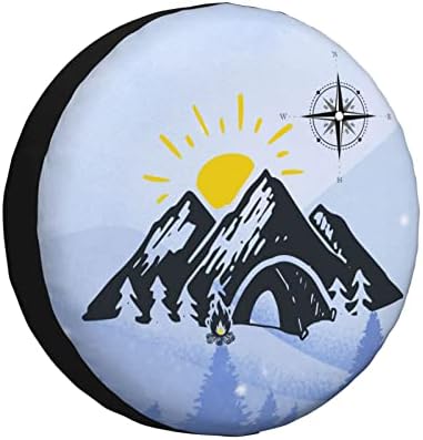 FunnyLpopoiamef Калъф за резервна гума Nature Mountain Compass Калъф за гуми Водоустойчив, Прахоустойчив, Универсален за ремаркета,
