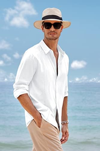 Мъжки Бельо Риза Guayabera С Дълъг Ръкав, Ежедневни Плажната Лятна Риза с Копчета В стил Хипи, Кубински Обикновена