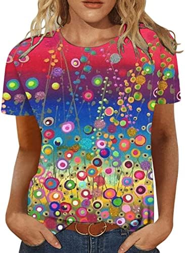 Блуза, Риза за ДевочекПодростков с Къс Ръкав 2023 Г., през Цялата Деколте Лодка, Памук Графичен Топ Свободно